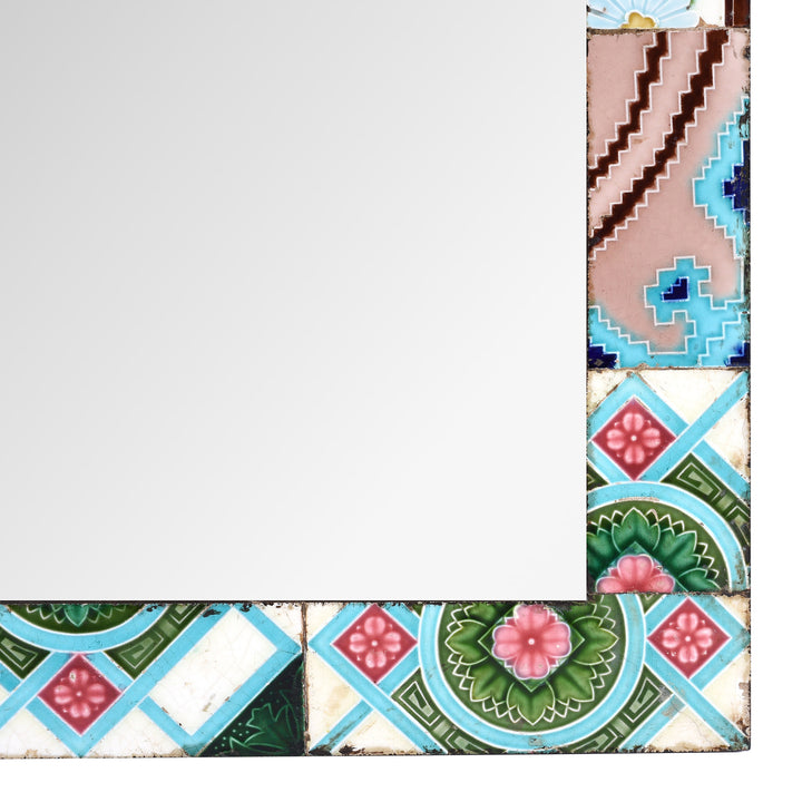 Corner Detail From Art Deco Inspired Mirror Made From Old Japanese Ceramic Tiles | Indigo Antiques