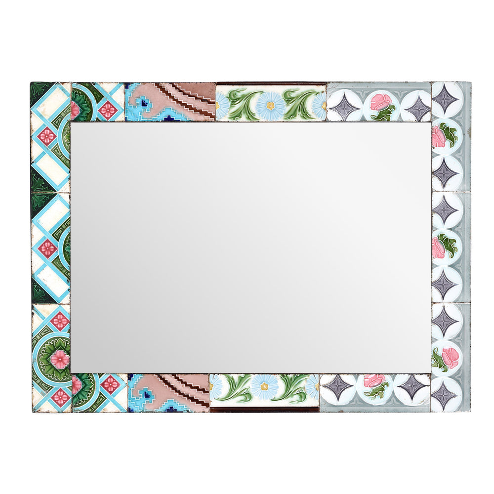 Landscape View Of Art Deco Inspired Mirror Made From Old Japanese Ceramic Tiles | Indigo Antiques