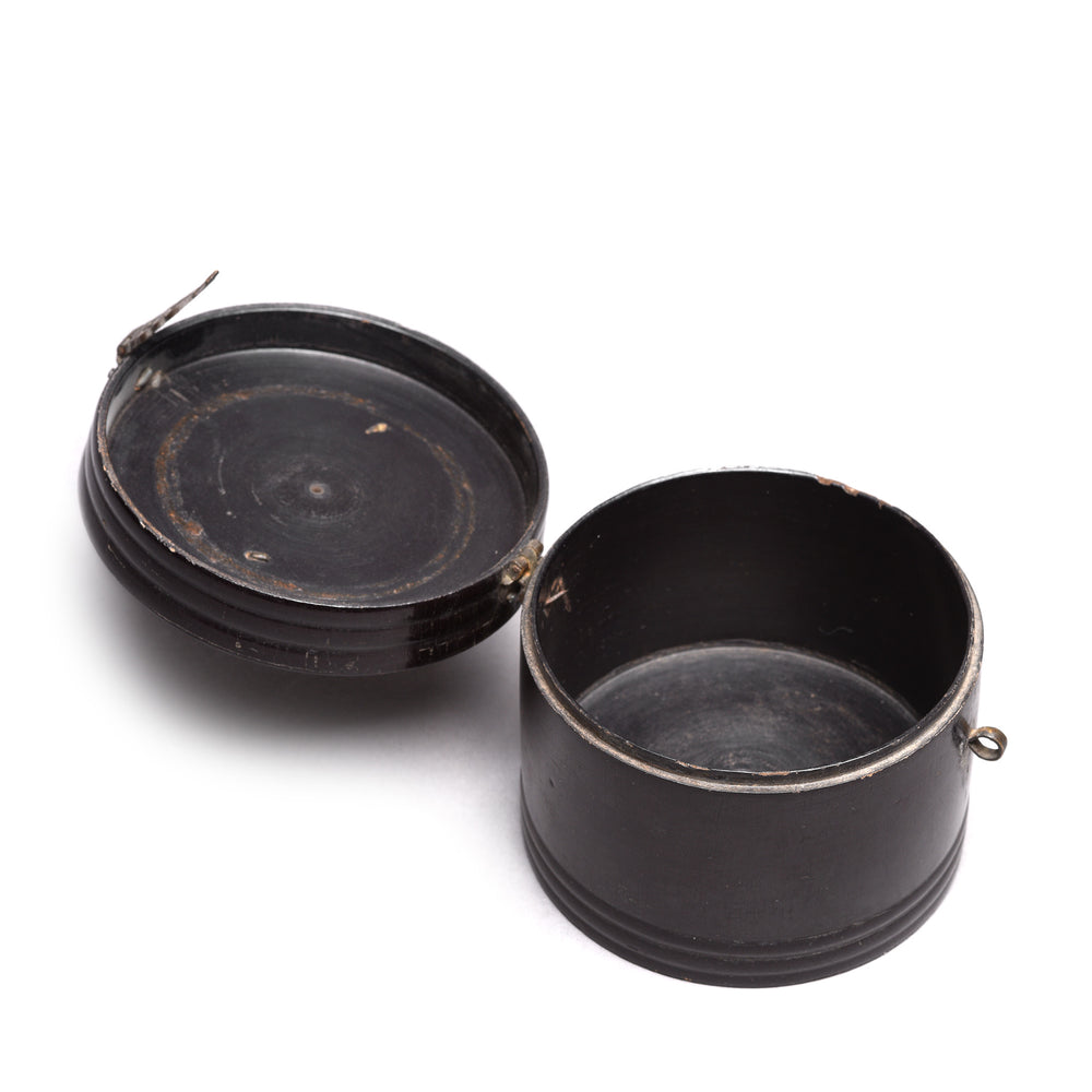 Open Lid View Of Antique Regency Style Black Lacquer Pot From Rajasthan -19th Century | Indigo Antiques
