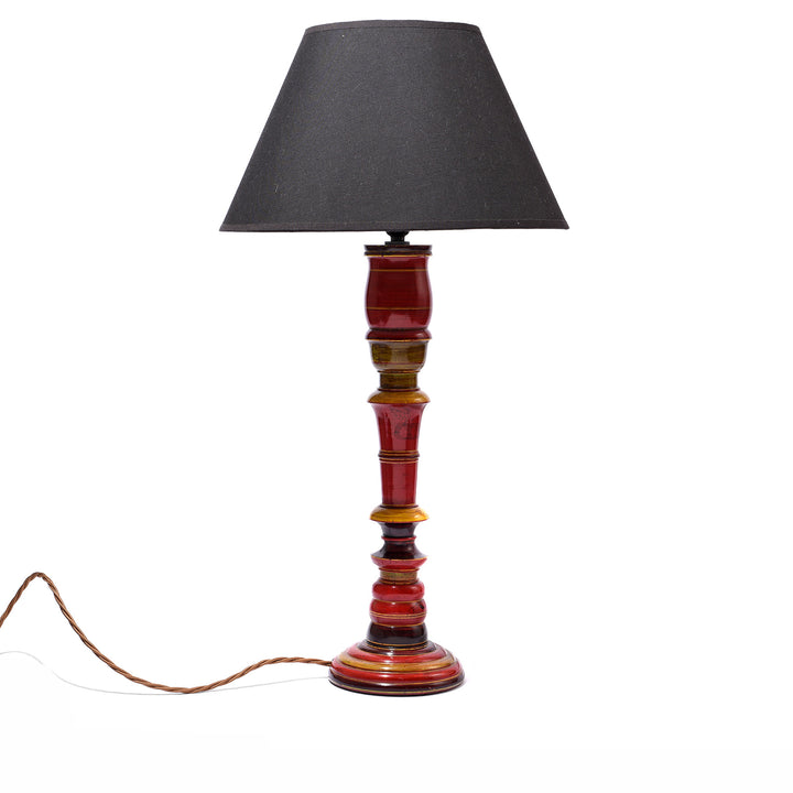 Lacquered Teak Candlestick lamp From Rajasthan | Indigo Antiques