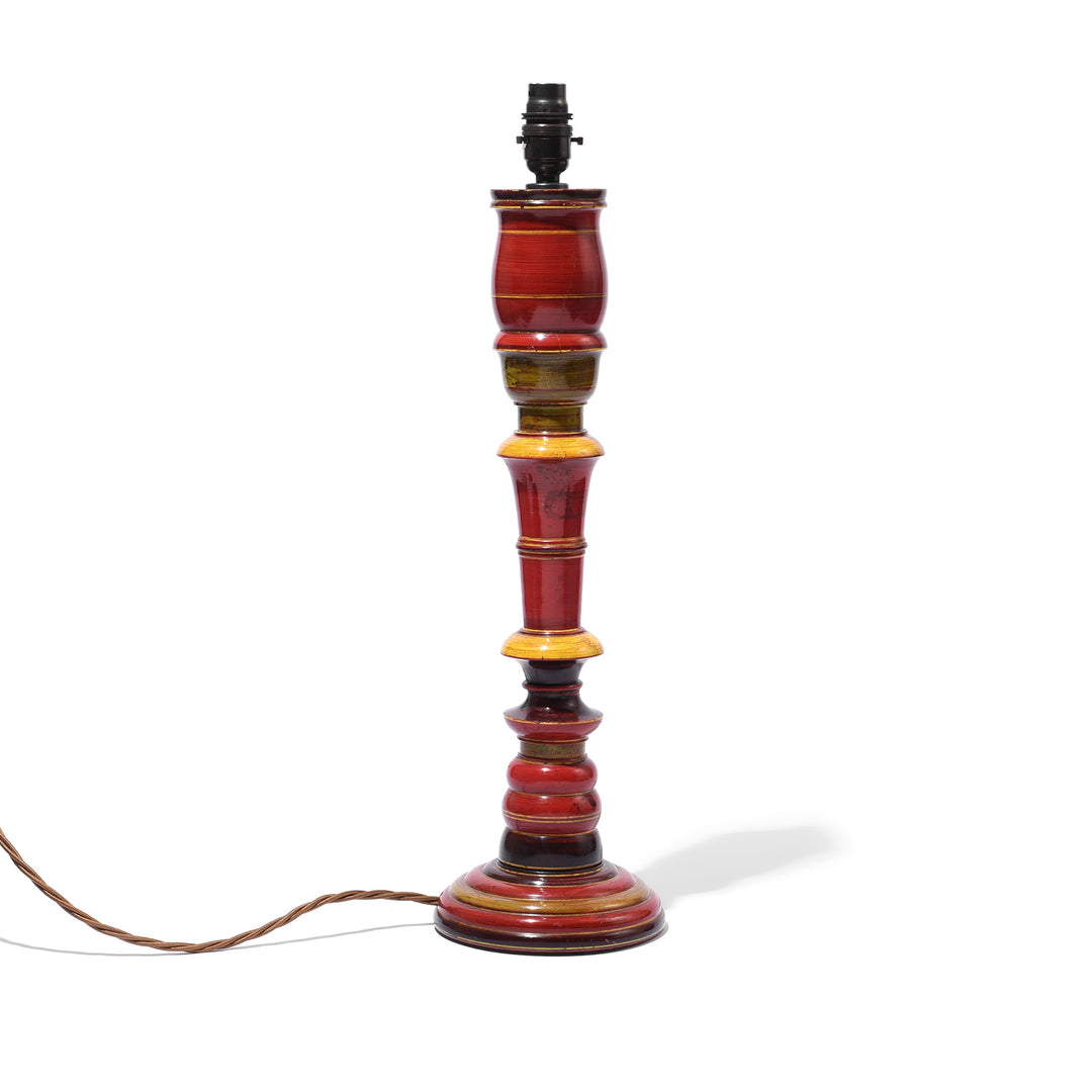 Lacquered Teak Candlestick lamp From Rajasthan | Indigo Antiques