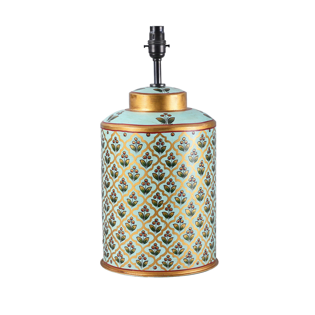 Blue Indian Tea Caddy Tolware Lamp Base | Indigo Antiques