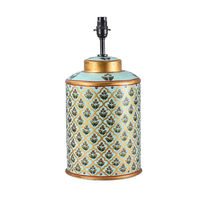Blue Indian Tea Caddy Tolware Lamp Base | Indigo Antiques
