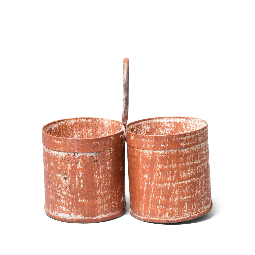 Vintage 2 Way Painted Iron Bottle Carrier - Brown