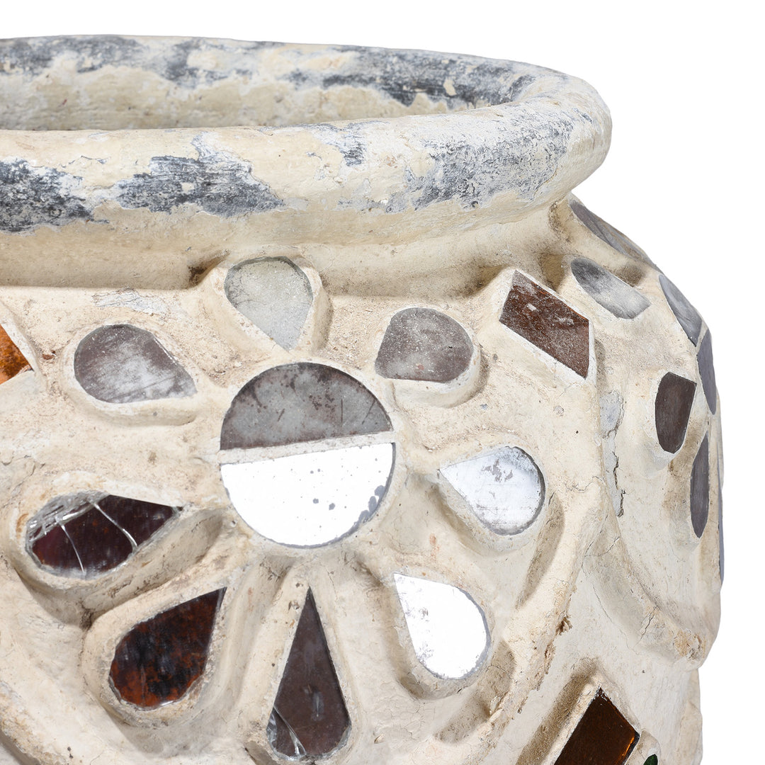 Rim Detail From Vintage Indian Terracotta Glass inlay Jar | Indigo Antiques
