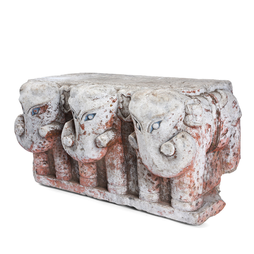 Angled View Of Antique Carved Marble Elephants From An Indian Temple | Indigo Antiques