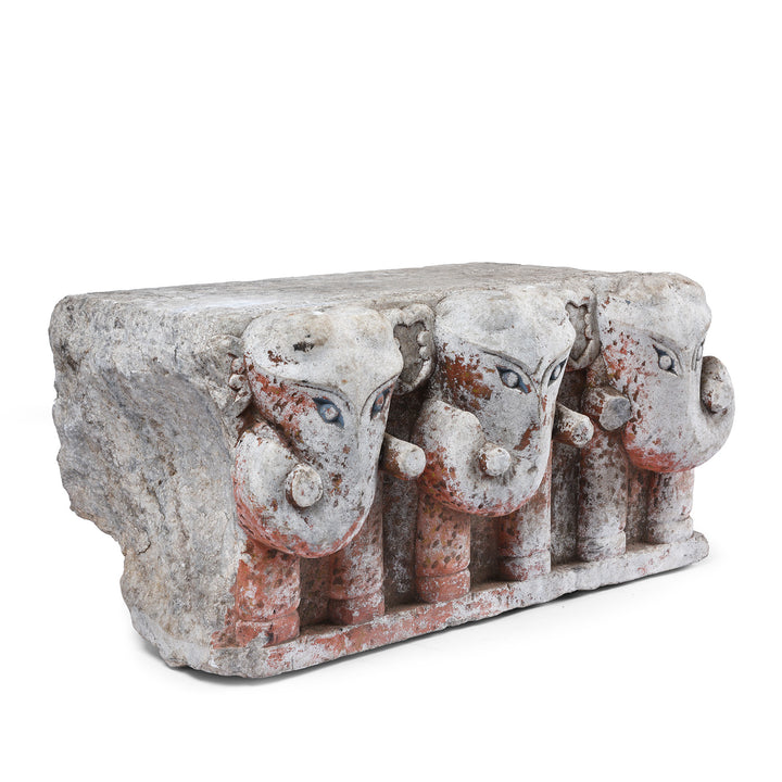 Angled View Of Antique Carved Marble Elephants From An Indian Temple | Indigo Antiques