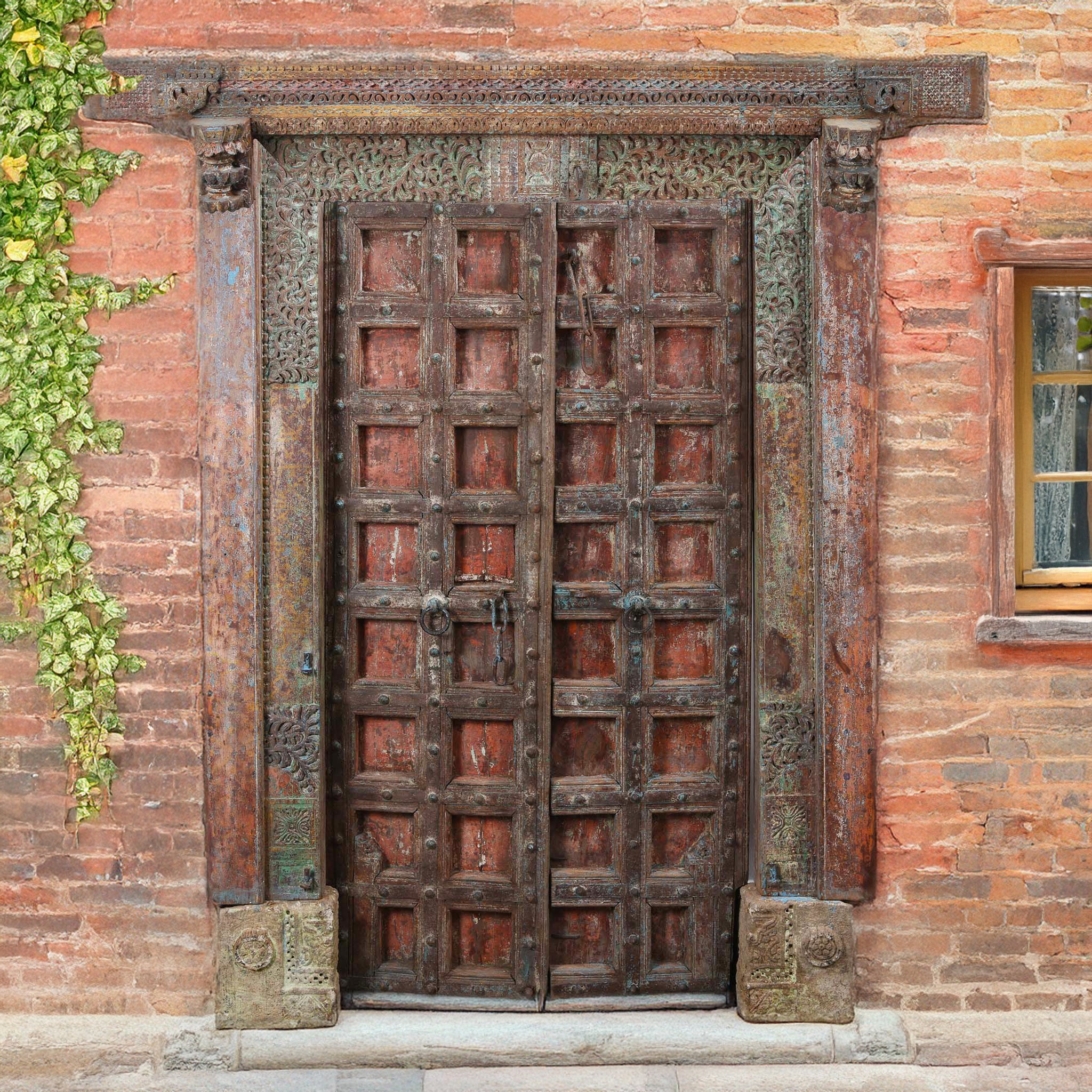 Painted Indian Door From Gujarat - 19thC Painted Indian Door From Gujarat - 19thC