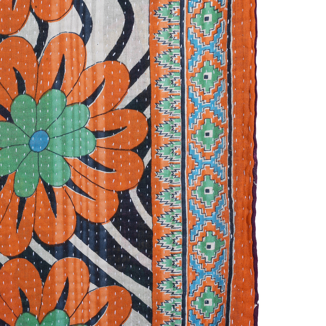 Detail From Vintage Bengali Kantha Throw | Indigo Antiques