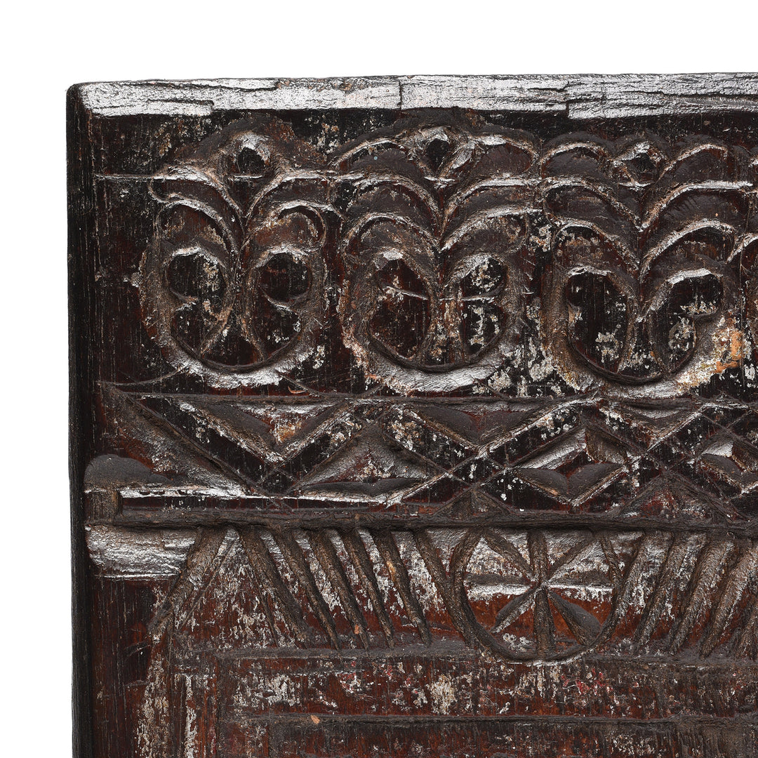 Corner Detail From Antique Carved Teak Votive Panel From Andra Pradesh | Indigo Antiques