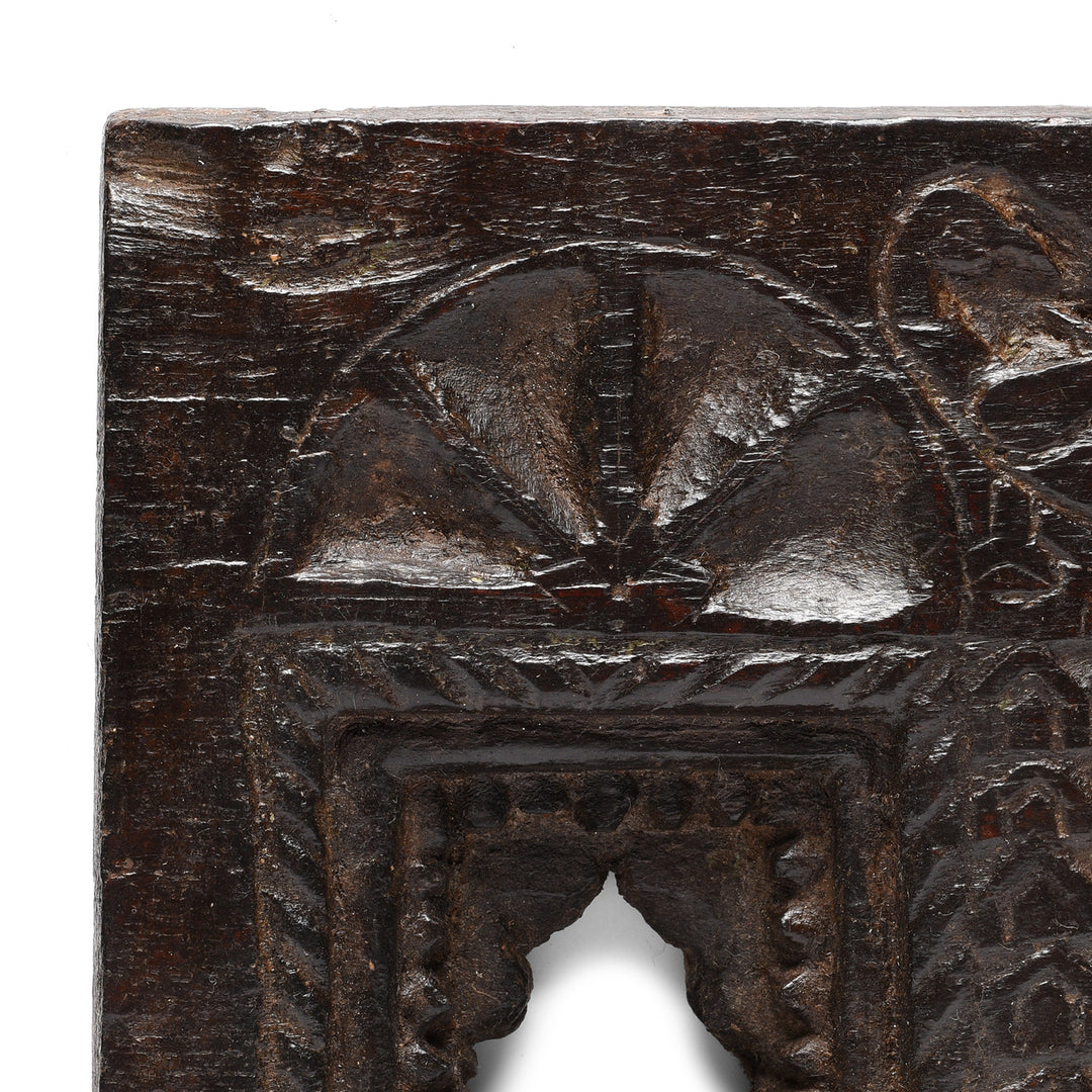 Corner Detail From Antique Carved Teak Votive Panel From Andra Pradesh | Indigo Antiques
