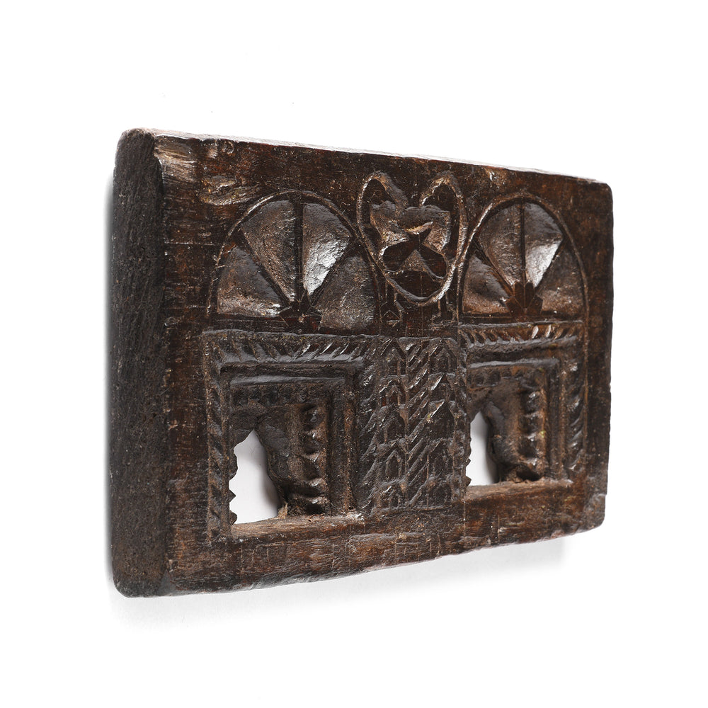 Angled VIew Of Antique Carved Teak Votive Panel From Andra Pradesh | Indigo Antiques