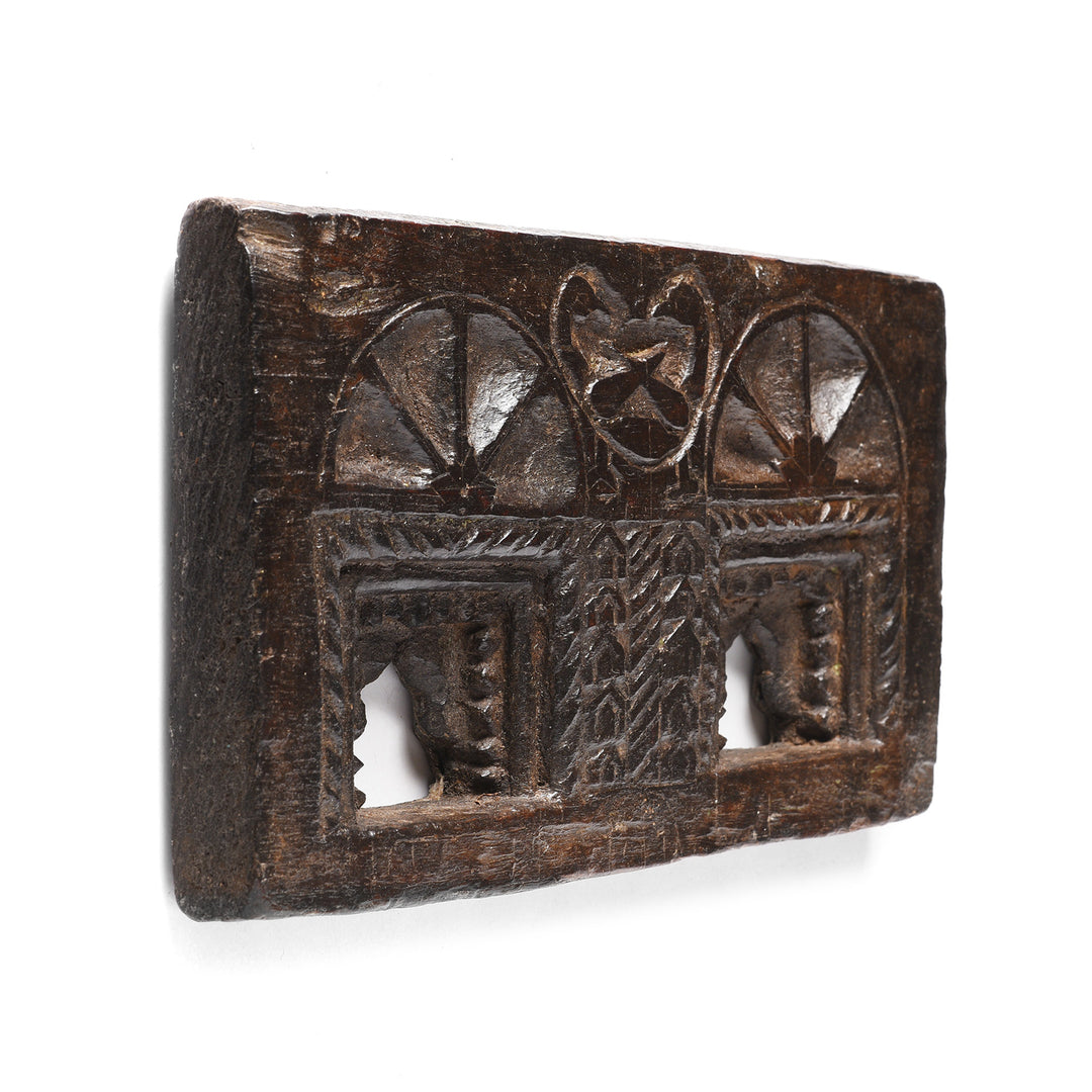 Angled VIew Of Antique Carved Teak Votive Panel From Andra Pradesh | Indigo Antiques