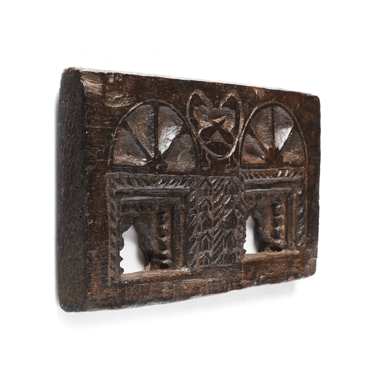 Angled VIew Of Antique Carved Teak Votive Panel From Andra Pradesh | Indigo Antiques
