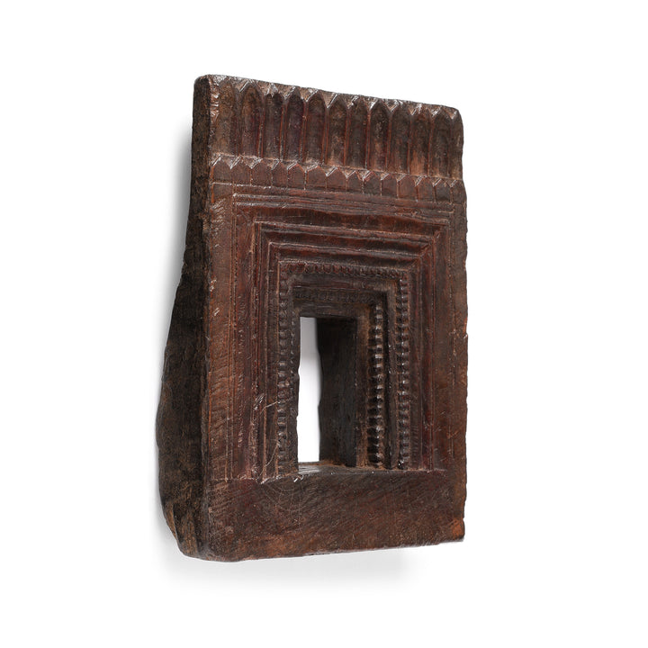 Angled View Of Antique Carved Teak Votive Panel From Andra Pradesh | Indigo Antiques
