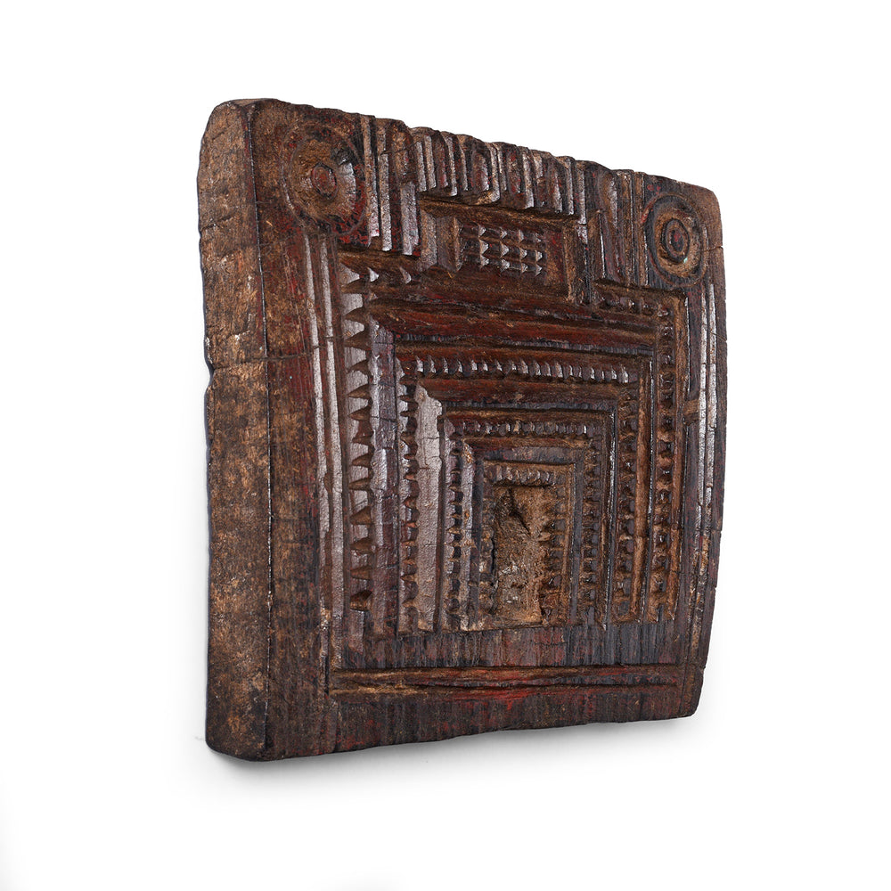 Angled View Of Antique Indian Carved Teak Votive Panel From Andhra Pradesh | Indigo Antiques