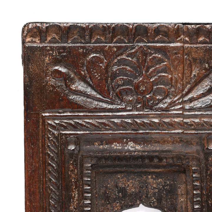 Corner Detail From Antique Carved Teak Votive Panel From Andra Pradesh | Indigo Antiques