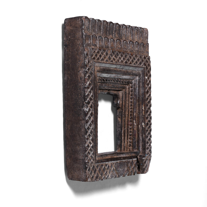 Angled View Of Antique Indian Carved Indian Teak Votive Panel | Indigo Antiques