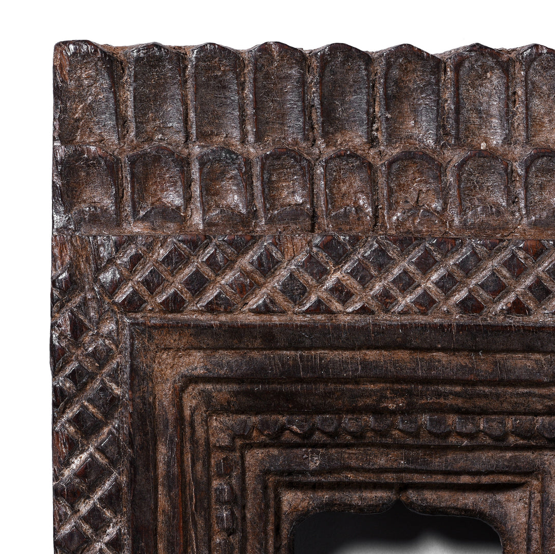 Corner Detail From Antique Indian Carved Indian Teak Votive Panel | Indigo Antiques