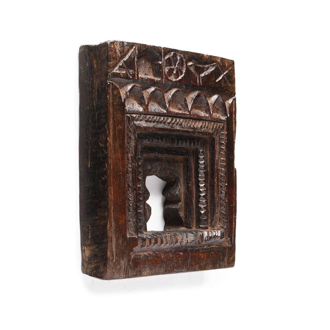 Angled View Of Antique Carved Indian Tribal Votive Panel | Indigo Antiques