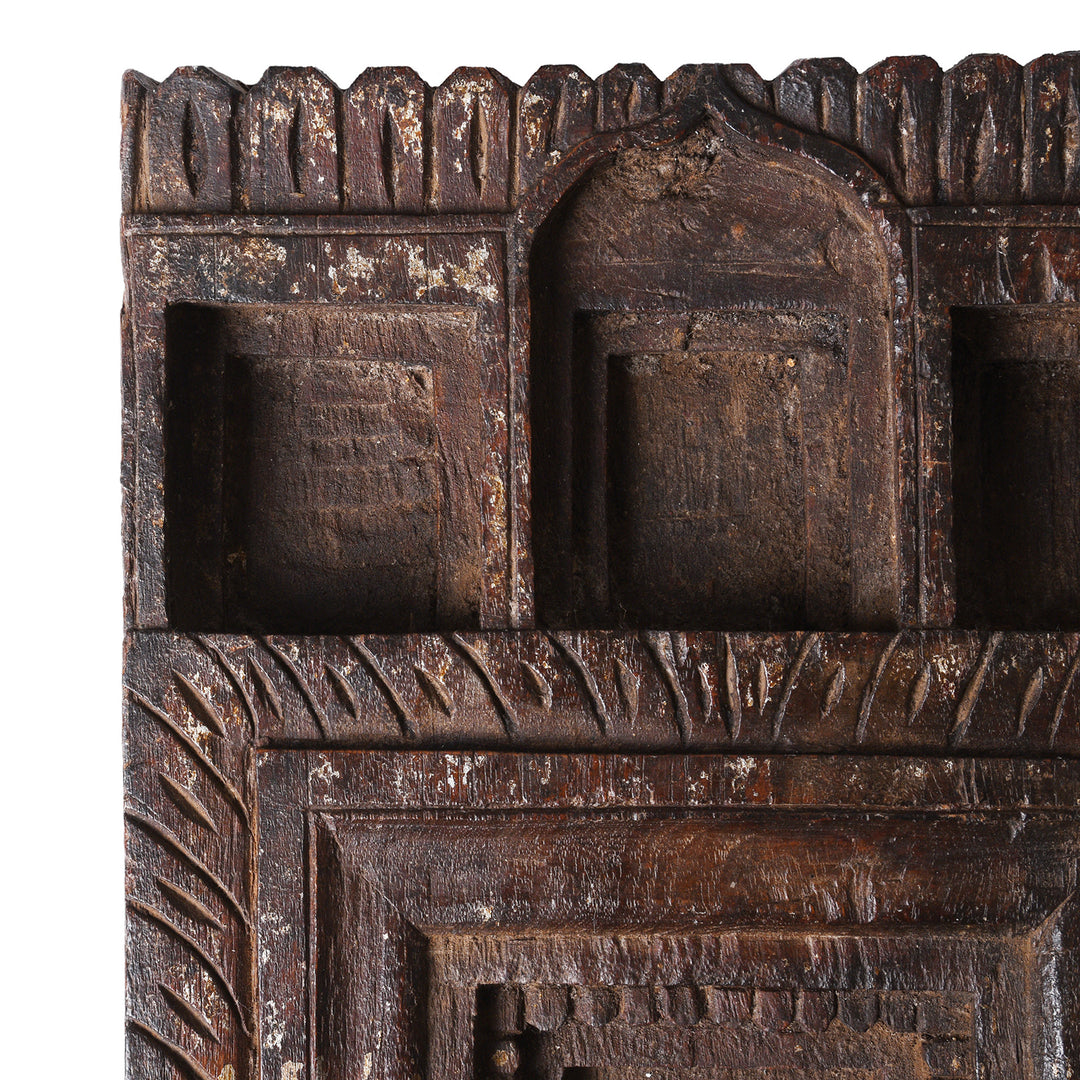 Carving Detail From Antique Indian Carved Teak Votive Panel  | Indigo Antiques
