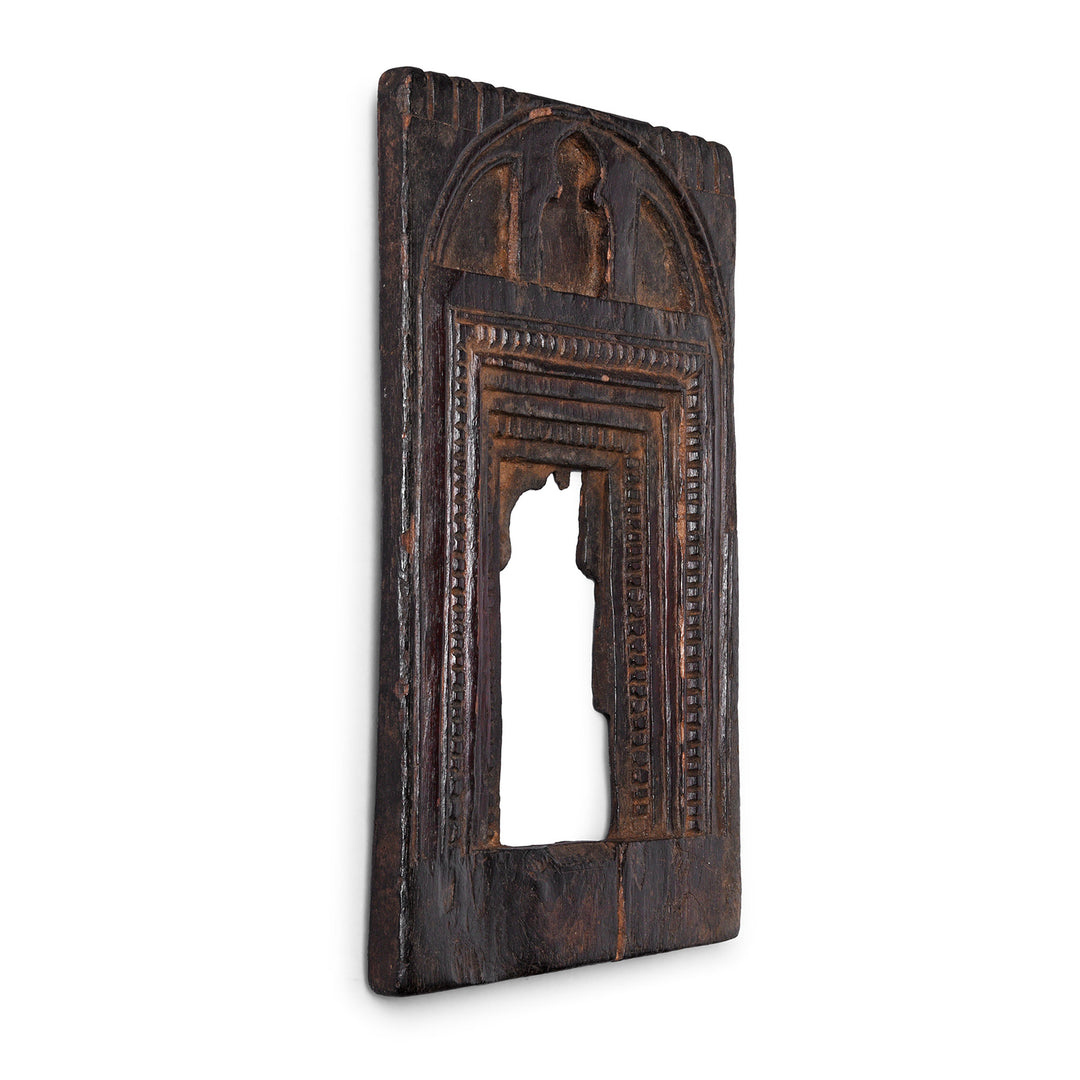 Angled View Of Antique Indian Carved Teak Votive Panel From Andhra Pradesh | Indigo Antiques