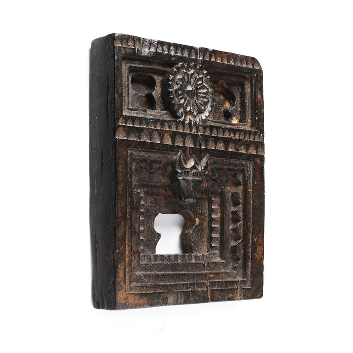 Angled View Of Carved Teak Tribal Votive Panel From Andhra Pradesh | Indigo Antiques