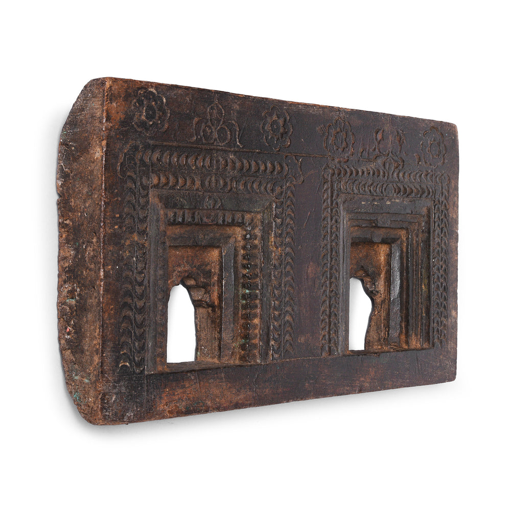 Angled View Of Antique Carved Teak Votive Panel From Andhra Pradesh | Indigo Antiques