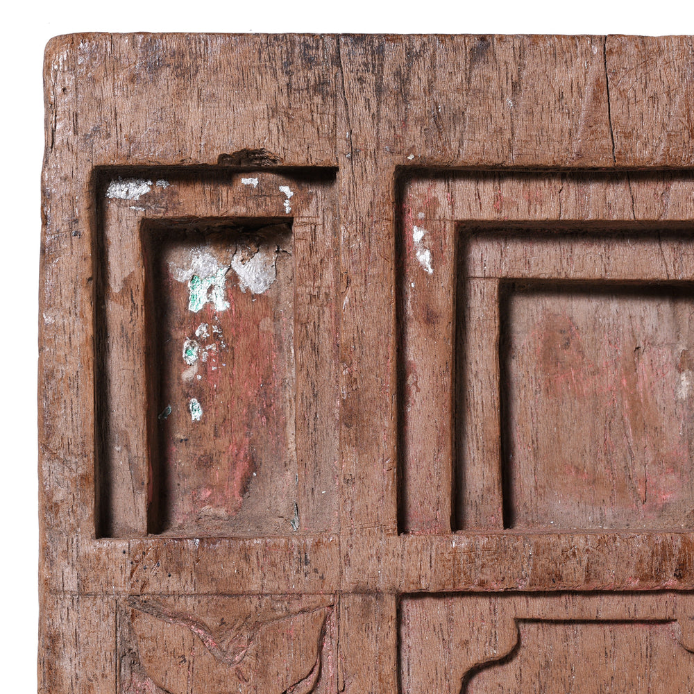 Corner Detail From Antique Indian Carved Teak Votive Panel | Indigo Antiques