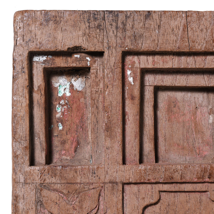 Corner Detail From Antique Indian Carved Teak Votive Panel | Indigo Antiques