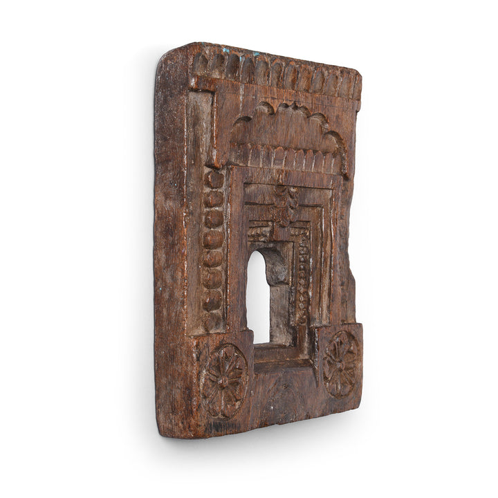 Angled View Of Antique Carved Teak Votive Panel From Andhra Pradesh | Indigo Antiques