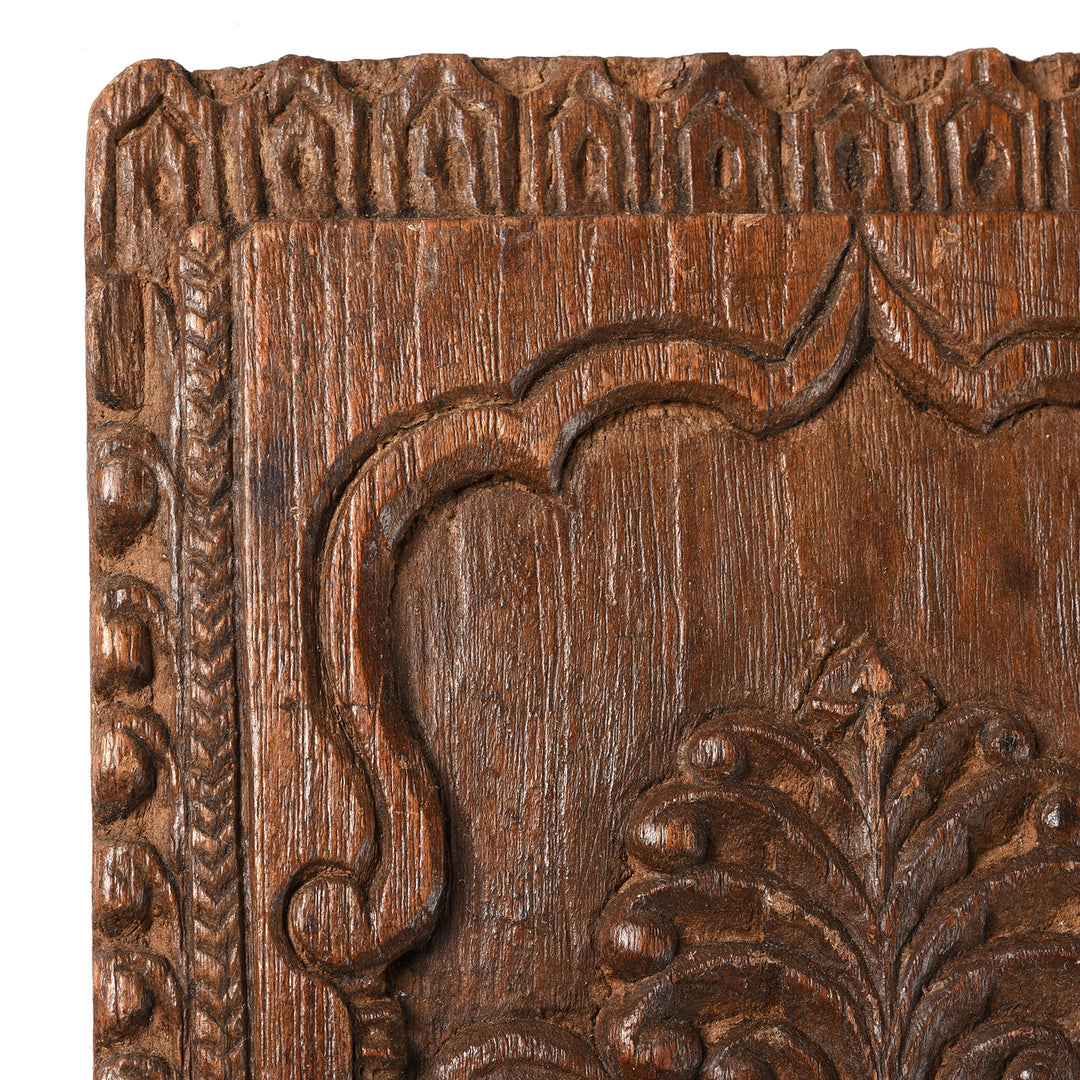 Corner Detail From Antique Carved Teak Votive Panel From Andhra Pradesh | Indigo Antiques