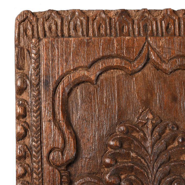 Corner Detail From Antique Carved Teak Votive Panel From Andhra Pradesh | Indigo Antiques