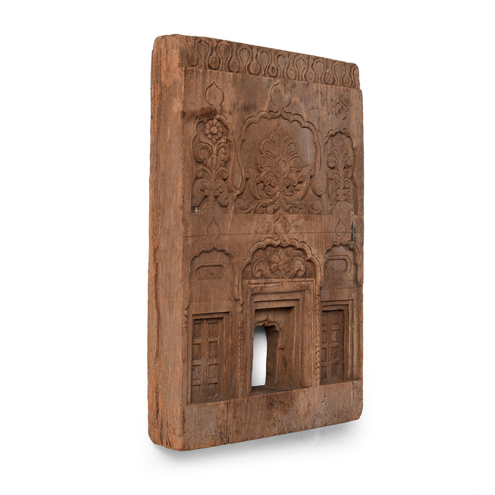 Angled VIew Of Antique Indian Carved Teak Votive Panel | Indigo Antiques