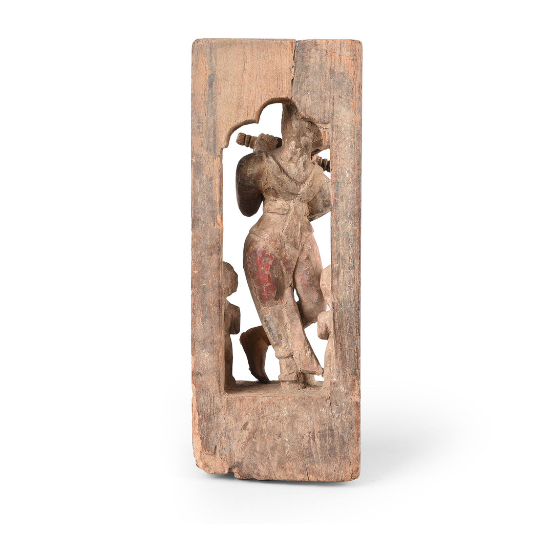 Back Of Antique Carved Figurine Of Krishna Playing The Flute | INDIGO ANTIQUES