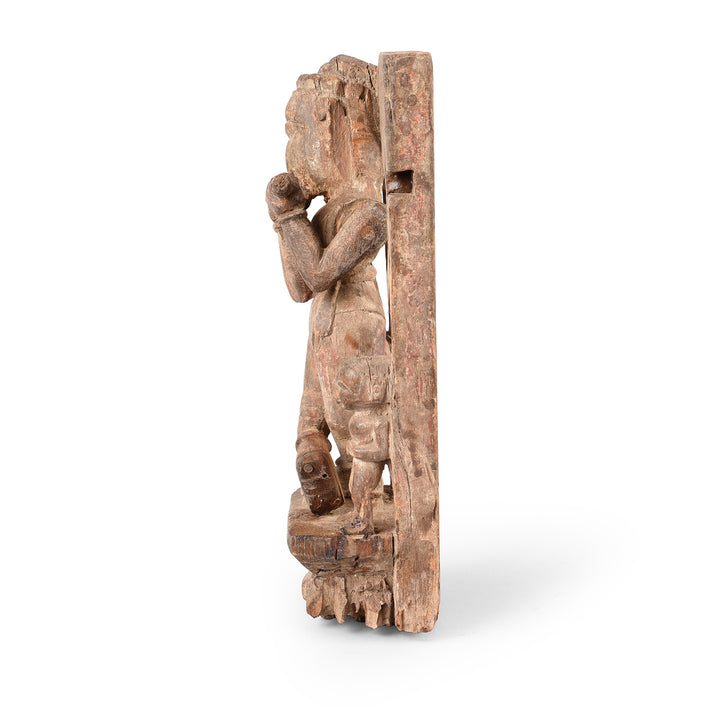 Side View Of Antique Carved Figurine Of Krishna Playing The Flute | INDIGO ANTIQUES