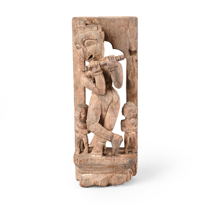 Antique Carved Figurine Of Krishna Playing The Flute | INDIGO ANTIQUES