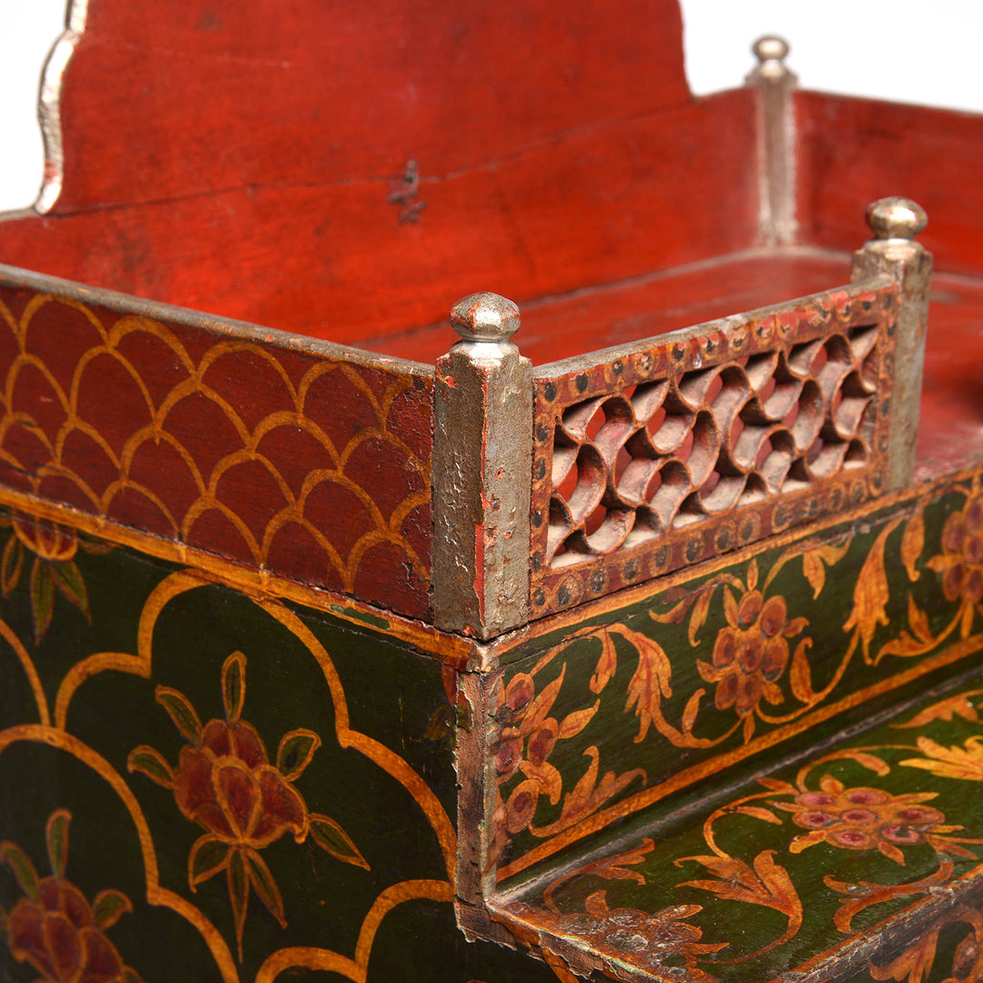 Detail From Antique Painted Singhasan From Bikaner | Indigo Antiques