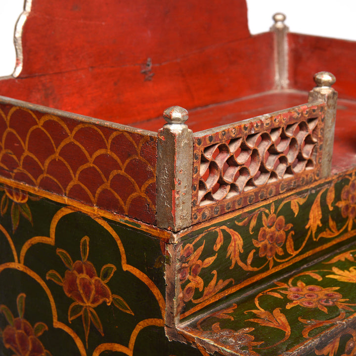 Detail From Antique Painted Singhasan From Bikaner | Indigo Antiques