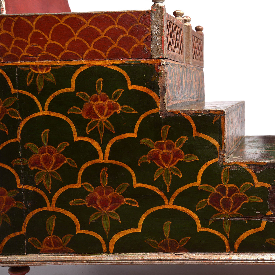 Detail From Antique Painted Singhasan From Bikaner | Indigo Antiques