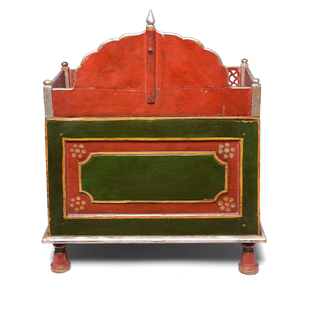 Back of Antique Painted Singhasan From Bikaner | Indigo Antiques