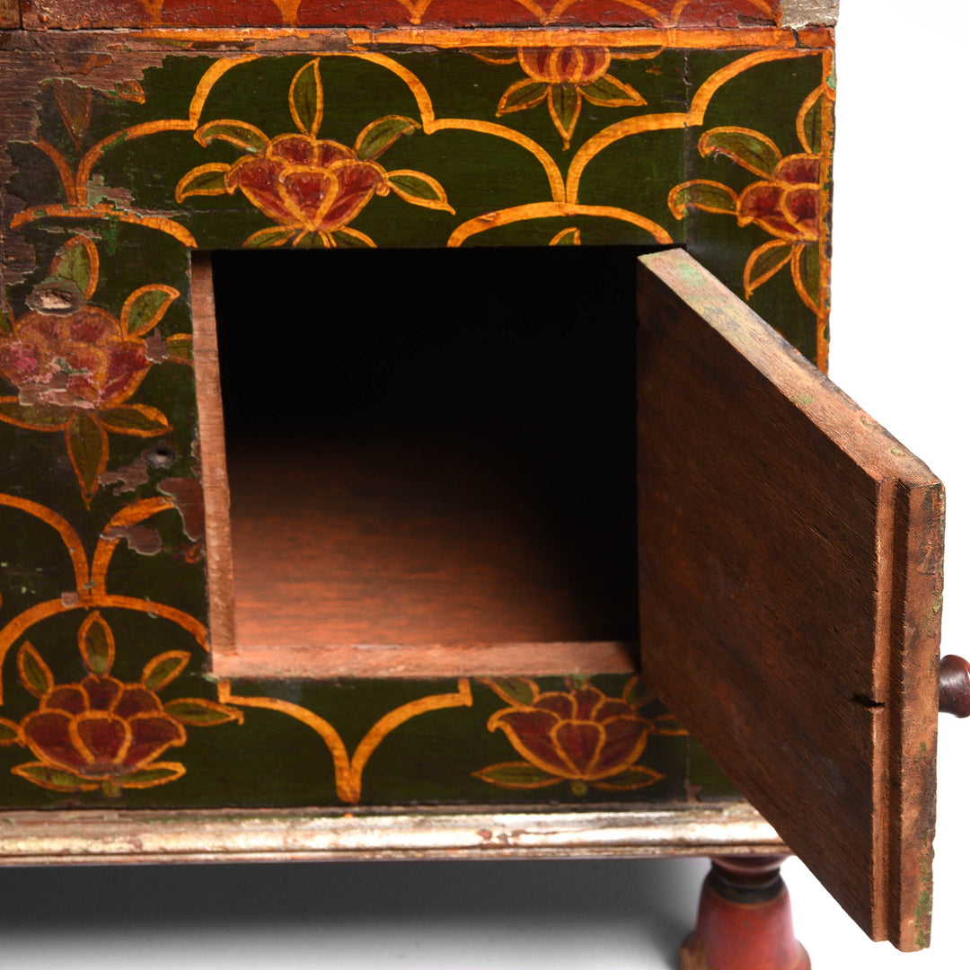 Door Detail From Antique Painted Singhasan From Bikaner | Indigo Antiques