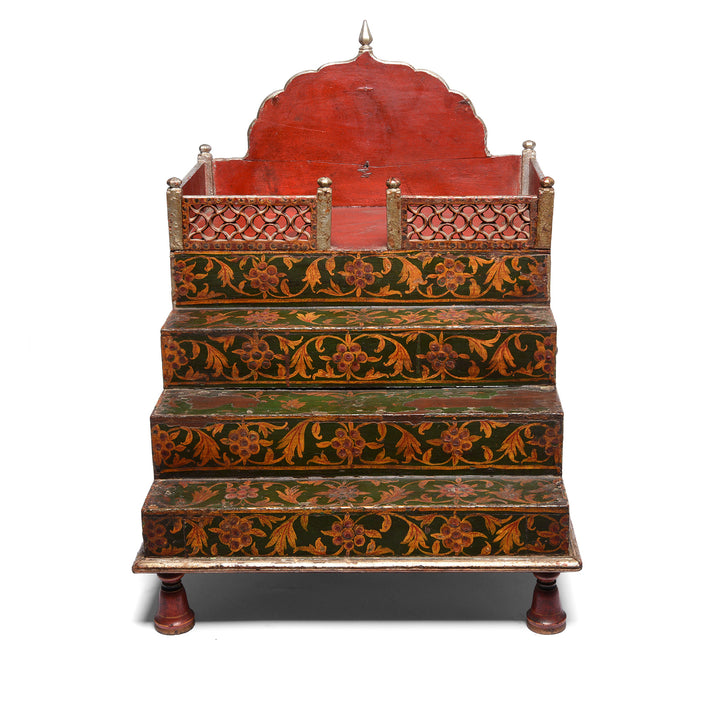 Frontal VIew Of Antique Painted Singhasan From Bikaner | Indigo Antiques