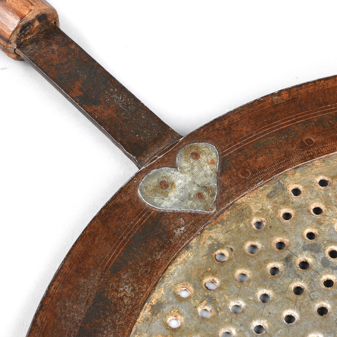 Heart Detail From Antique Old Iron Cooking Strainer Spoon From Rajasthan - Circa 1920 | Indigo Antiques