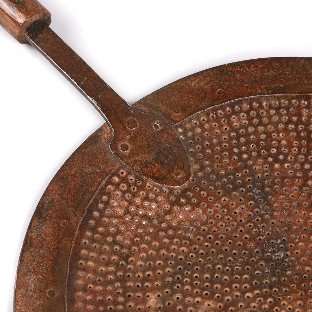 Detail From Old Iron Cooking Strainer Spoon From Rajasthan - Circa 1920 | Indigo Antiques