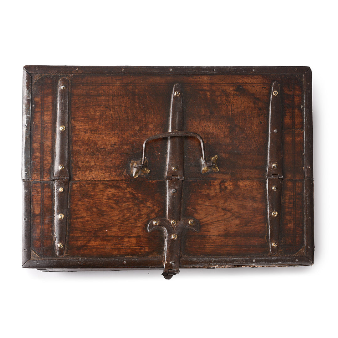 Top Down View Of Antique Carved Indian Merchants Box From Rajasthan - 19th Century | Indigo Antiques
