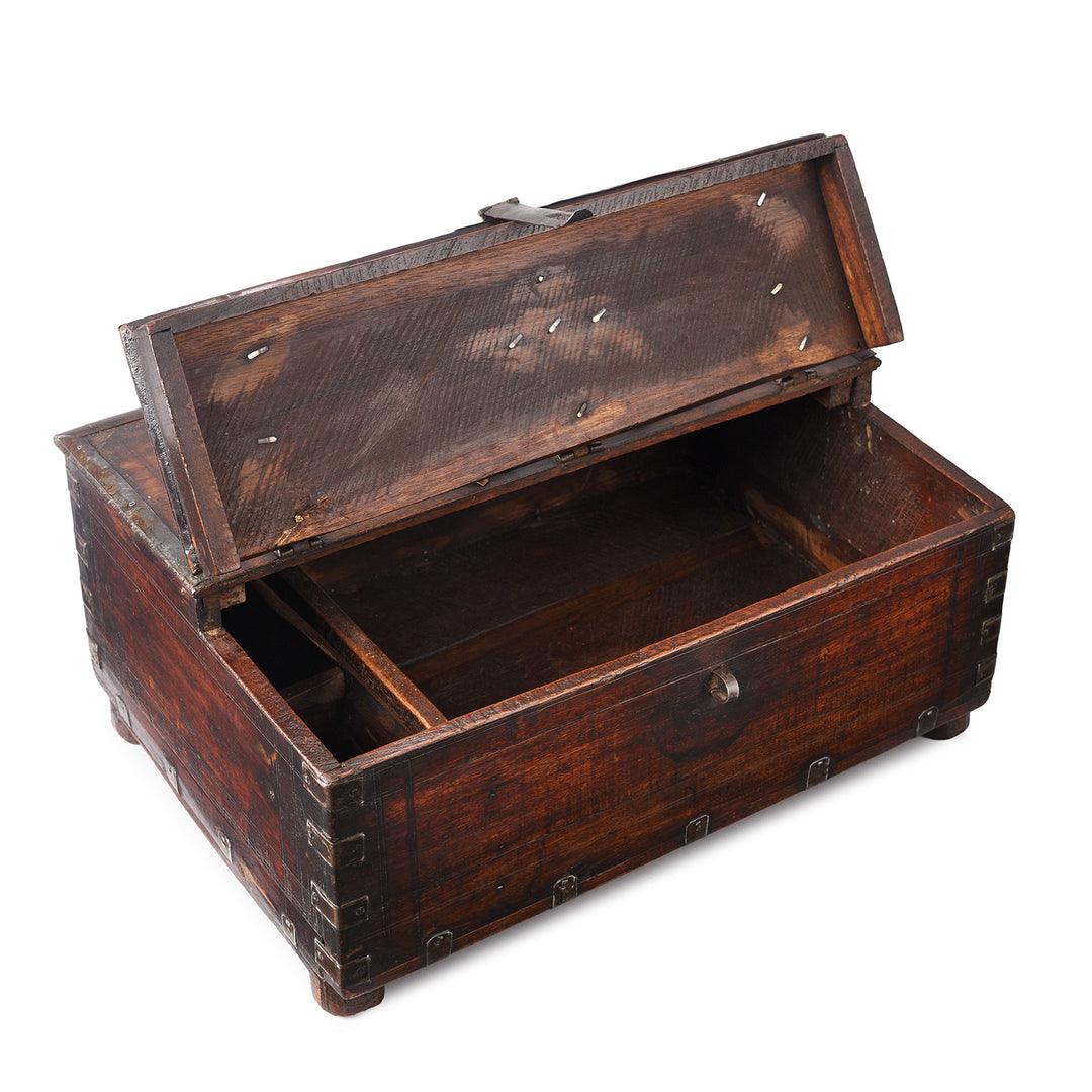 Open Lid View Of Antique Carved Indian Merchants Box From Rajasthan - 19th Century | Indigo Antiques