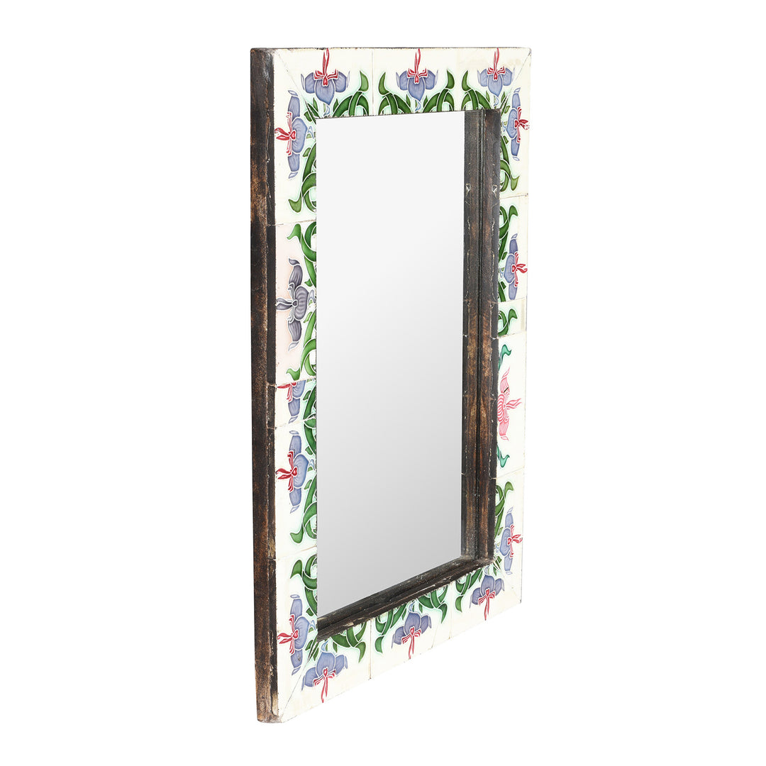 SIde Art Deco Peranakan Ceramic Tile Mirror - Majolica Style | Indigo Antiques