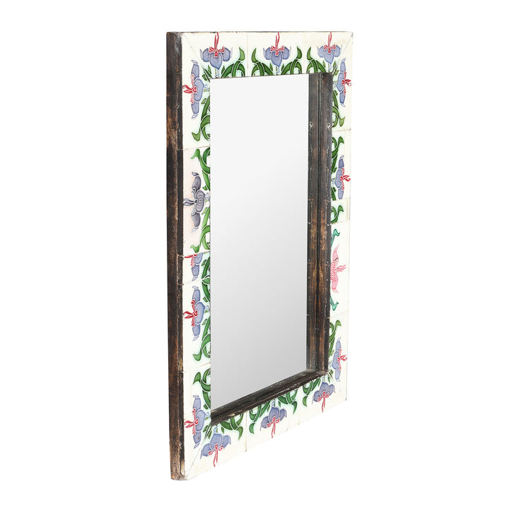 SIde Art Deco Peranakan Ceramic Tile Mirror - Majolica Style | Indigo Antiques