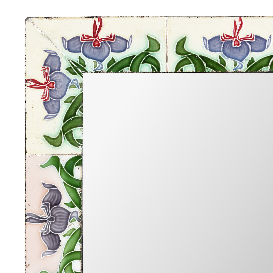 Ceramic tile detail from an Art Deco Peranakan Ceramic Tile Mirror - Majolica Style | Indigo Antiques